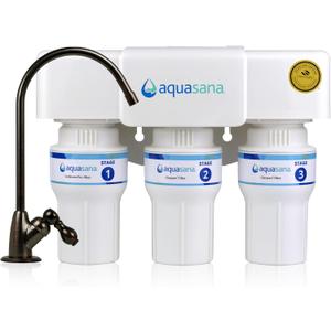 Aquasana Under Sink Water Filter | 3-Stage Claryum Filtration | Reduces up to 99.99% of PFAS, Lead & Chlorine | Under Counter Drinking Water Filter | Includes Oil-Rubbed Bronze Faucet | AQ-6300-ORB