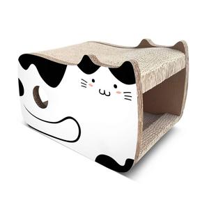 TTCAT Cute Kawaii Cat House Cat Scratching Pad Corrugated Cardboard Cat Scratcher Lounge, Durable Cat Scratching Board for Furniture Protection, Black+White