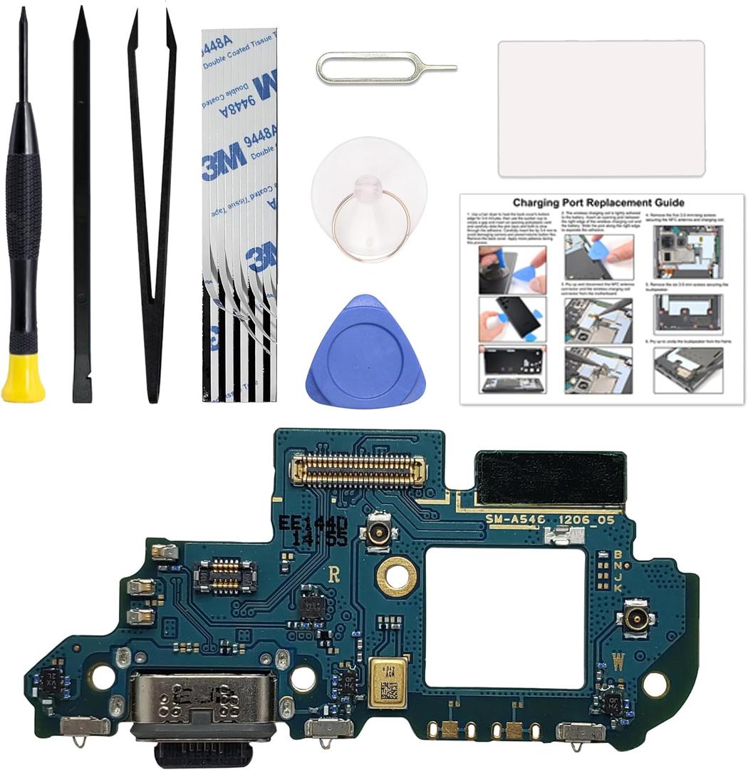 Charging Port Replacement Kit Compatible with Galaxy A54 5G US Version, SM-A546V, SM-A546U, SM-A546U1 Dock Board USB-C Connector, with Instruction Manual, Toolkit