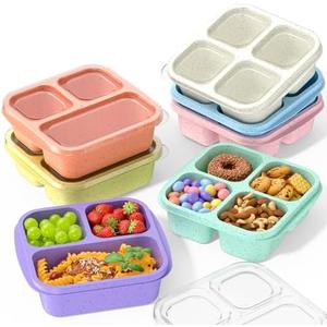 Snack Boxes (6 Pack) Reusable - Stackable Bento Lunch Box Set for Kids and Adults, Sturdy and Easy-to-Clean Meal Prep Containers, Microwave, Freezer, and Dishwasher Safe, BPA-Free (6 COLORS)
