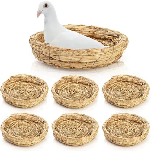 Eorbow 7 Packs Woven Straw Bird Nests, 8" Handmade Flat Base Spawning Nest, Small Animal Breeding Bed Hatch House Cage Accessories for Dove Pigeon Parrot Cuckoo Sparrow Rabbits Chinchillas Hamster