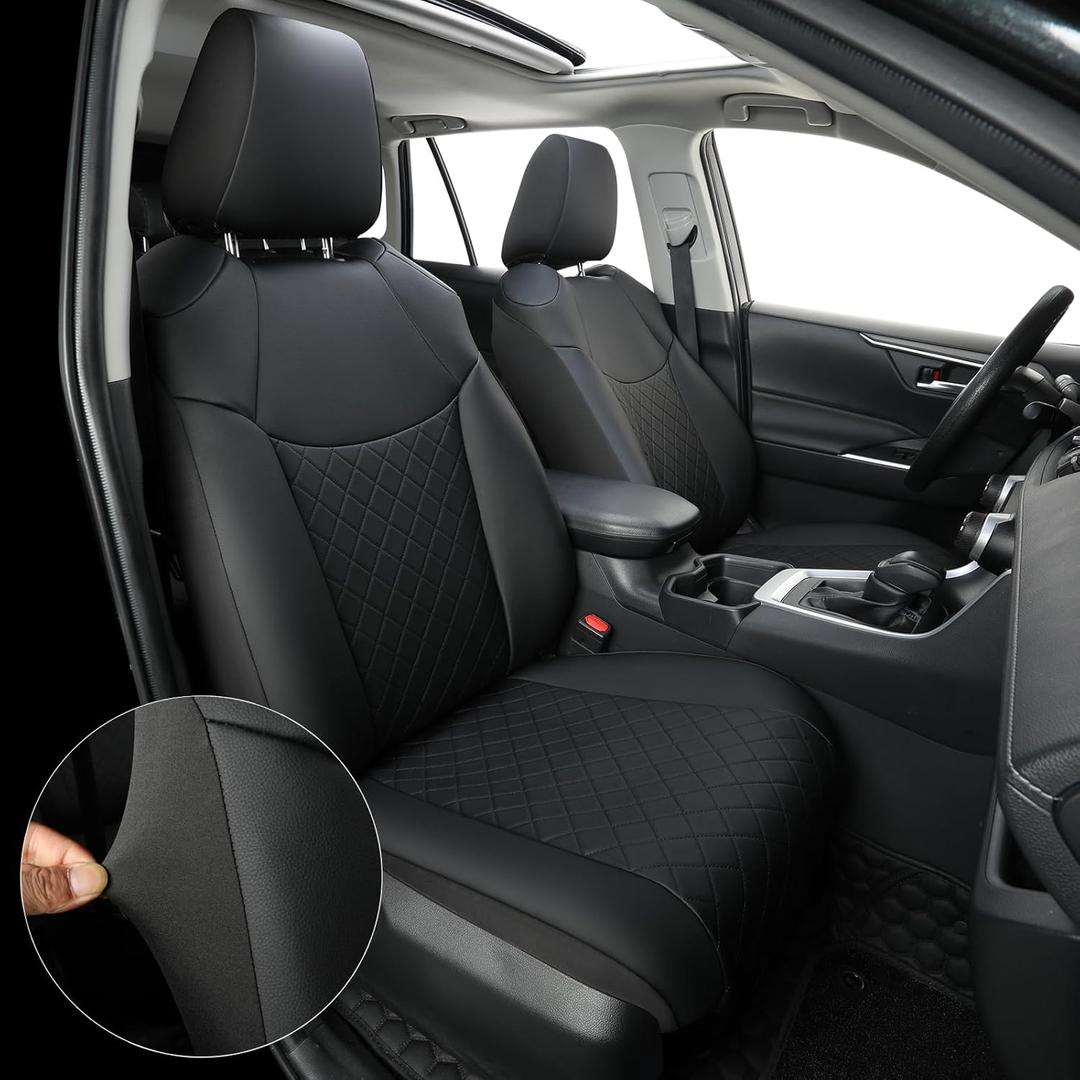 GIANT PANDA Full Set Car Seat Covers Custom Fit for Toyota Rav4 2013 2014 2015 2016 2017 2018 Rav 4 LE (Not for Hybrid Version),Front and Rear/Back Faux Leather Seat Covers, Polyester Fiber(Black)