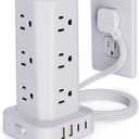 Power Strip Tower Surge Protector, 6FT Flat Plug Extension Cord with Multiple Outlets, 12 AC Outlets 4 USB (2 USB C), Desktop Charging Station with Surge Protection for Home Office Dorm Room, White