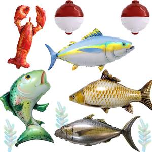 Fishing Theme Foil Balloons Set, Tuna Carp Salmon Lobster Bobber Balloons, Ocean Seafood Party Decorations, Helium Supported Balloons for O fishally One First Birthday, Summer Beach Birthday Decor