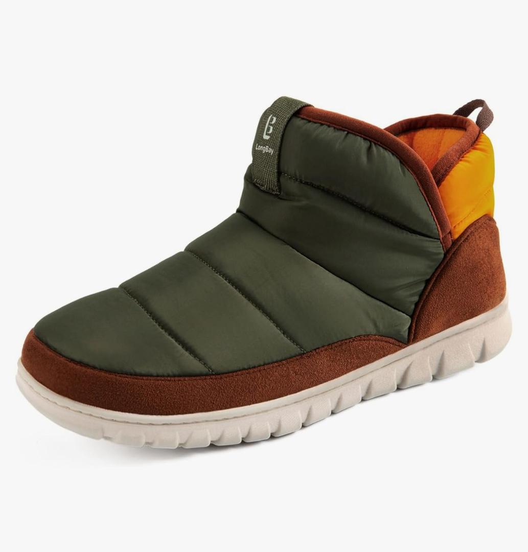 LongBay Mens Bootie Slippers with Memory Foam Indoor Outdoor Warm House Shoes Sport Lounge Camping Boots 44-45