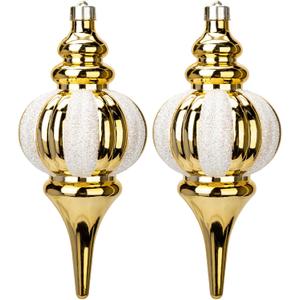 2 Pcs 10" Large Christmas Ball Ornaments - Shatterproof Finial Drop Decorations for Holiday Tree - Gold & White Big Hanging Balls