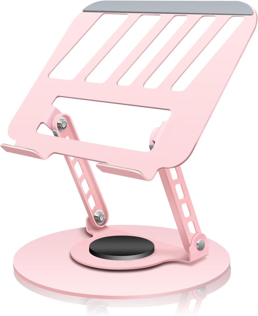 360 Rotating Adjustable Laptop Stand Perfect for Work, Painting,Office,Travel,Home,Fits MacBook & Laptops up to 13-15",Dual Rotary Shaft,Folding Design-Pink