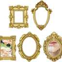 Sibba Vintage Resin Picture Frame 10 PCS Mini Gold Baroque Small Antique Ornaments Table Top Jewelry Display Oval Rectangle Wall Hanging Photography Holder for DIY Photo Christmas Home Decor