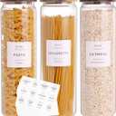 CZZGSM 3 Set Glass Pantry Storage Jars with Acacia Airtight Lid - 50oz Thicken Glass Kitchen Canisters with 132 Pantry Labels - Tall Food Storage Containers with Wood Lid for Pasta,Spaghetti,Cereal