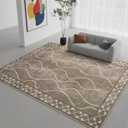 DweIke Living Room Bedroom Area Rugs 4x6 Brown, Soft Washable Non Skid Backing Low Pile Throw Carpet, Modern Minimalist Bordered Rug for Dining Room, Office, College Dorm, Kids Classroom Decor