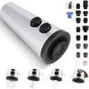 Hibbent Pull Down Faucet Head Replacement, 4-Function Kitchen Sink Spray Nozzle Replacement with 15 Adapters, Compatible with Moen, American Standard, Delta, Kohler Faucets, Chrome