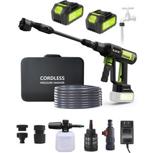 Portable Cordless Pressure Washer 2 Batteries - 1200PSI Brushless Cordless Power Washer with 6-in-1 Nozzle, Adjustable Foam Cannon LCD Touch Screen for Car Garden (Green)