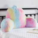 Faux Fur Backrest Pillow for Kids, Teen Reading Pillow with Arms, Fluffy Back Support Pillow for Sitting Up in Bed/Couch, Bed Wedge Pillow for Girls, Reading & Bed Rest Pillows (Pink)