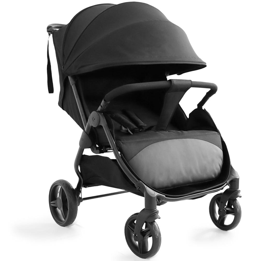 Lvvbaby Baby Stroller,Compact Stroller with Extra Wide Seats, Adjustable Large Canopies, Compact Fold,One-Handed Fold,Reclining Seats,5-Point Harness and Big Storage Basket