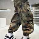 GORGLITTER Boy's Camo Cargo Pants Joggers Baggy Fall Elastic Waist Wide Led Casual Hunting Pants with Pockets 2025 Army Green 10 Years