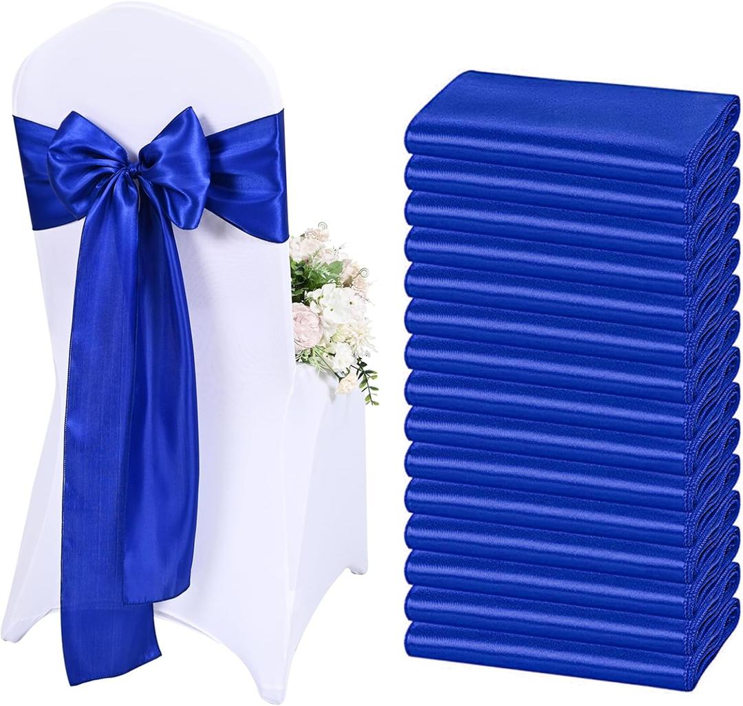 60 Pcs Royal Blue Chair Sashes Satin Chair Bows Sashes for Party, Hotel, Wedding, Reception, Restaurant Event Decoration (7 x 108 inch)