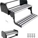 2-Step Manual Retractable RV Steps, 600lbs Capacity with 5mm Carbon Steel Frame & Anti-Slip Aluminum Pedals, Locking Limit Switch Design for Campers, Trailers, RVs
