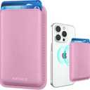 Magnetic Wallet Cell Phone Card Holder for Phone Case with Mag-Safe, Stronger Magnetic RFID Leather Phone Wallet Stick on Series of iPhone 17/16/15/14/13/12 and Pro/Promax, Pink