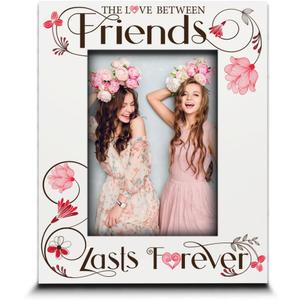 BELLA BUSTA- The Love Between Friends Lasts Forever-Best Friend, Closest Pals, Birthday, Christmas Keepsake-UV Print Picture Frame (5x7 Vertical)