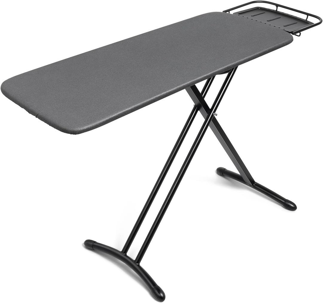 Duwee 18"x46" Ironing Board with Heat Resistant Cover and Thicken Felt Pad,Deluxe Iron Board with Steam Iron Rest,Adjustable Height Heavy Duty Ironing Board Full Size,Heavy Sturdy Legs,Black