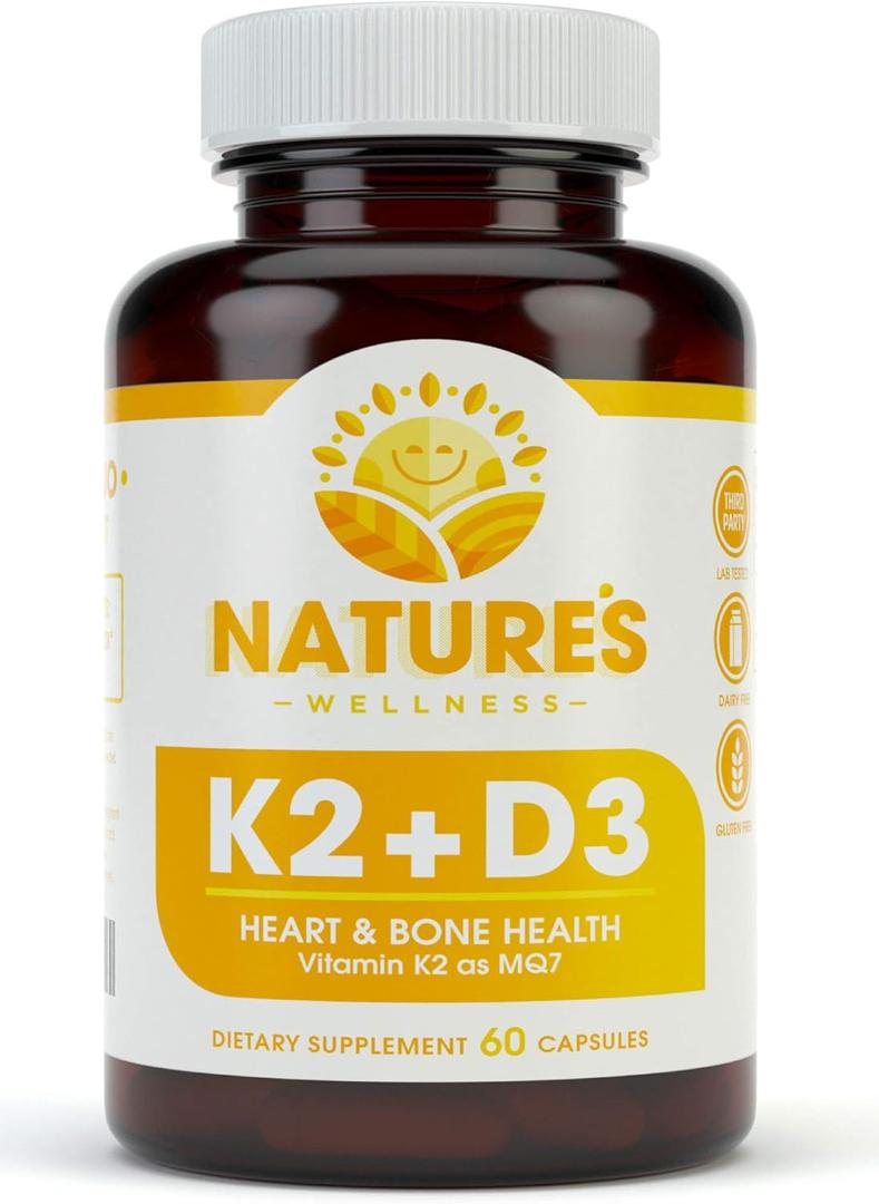 Vitamin K2 (mk7) with D3 Supplement for Best Absorption - 2-in-1 Support for Heart Health and Strong Bones | Vitamin D & K Complex | D3 5000 IU + K2 100 mcg | GMO & Gluten Free - 60 Count