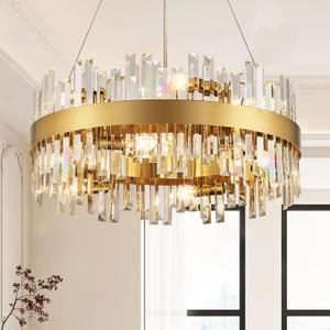 24'' Modern Gold Crystal Chandeliers, 12-Lights K9 Crystal Luxury Raindrop Chandelier Light Fixture,3 Colors Contemporary Pendant Ceiling Light for Dining Room Living Room Entryway Foyer