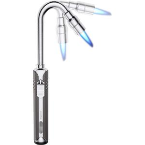 Butane Lighter Torch Long Lighter Refillable Adjustable Jet Flame Lighter Windproof Flexible with Visual Fuel Window Blow Torch for Stove BBQ Grill Fireplace Camping Kitchen (No Gas Include) - Grey (Gray)