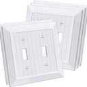 (5 Pack) CML Classic Toggle Light Switch Wall Plate, 2-Gang Beadboard Outlet Covers, Vintage Retro Wood Grain Design, Standard Size 4.95X 4.87, Impact Resistant, White