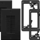 Brush Wall Plate with Bracket, Cable Pass Through Insert Single Gang Decorator Wall Cover for Low Voltage Cables, Cord Hider for Wall Mount TV, Home Theater System, Black (2-Pack)