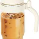 Nefeeko 32oz Glass Tumbler with Lid, Straw & Handle, Lead-Free Wide Mouth Drinking Cup for Iced Coffee, Smoothie, Water - Perfect for Office, Home, Driving & Gifts, Fits in Cup Holder (Pink)