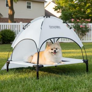 S Outdoor Elevated Dog Cot with Canopy & Side Shade for Camping Small Medium Dogs (Carry Bag), Portable Cooling Raised Dog Bed, Small