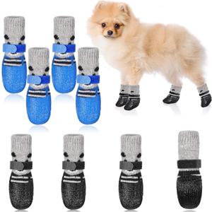 2 Sets Dog Cat Boots Shoes Socks Waterproof Dog Shoes Rain Snow Dog Booties Anti-Slip Dog Sock Shoes with Adjustable Drawstring for Small Puppy, Black & Blue (Size 1: 1.95'' L X 1.56'' W)