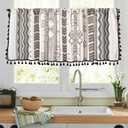 RYNGHIPY Boho Window Valance Cotton Linen Curtain Tiers Farmhouse Window Curtain Topper for Kitchen Living Room Bedroom 55 x 36 Inches Length (55"W x 36"L (Pack of 1), Cream Black)