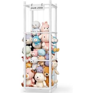 Woodure Stuffed Animal Storage & Organizer, Wooden Cute Zoo Toy Holder for Toddler Rooms, Playrooms & Bedrooms White