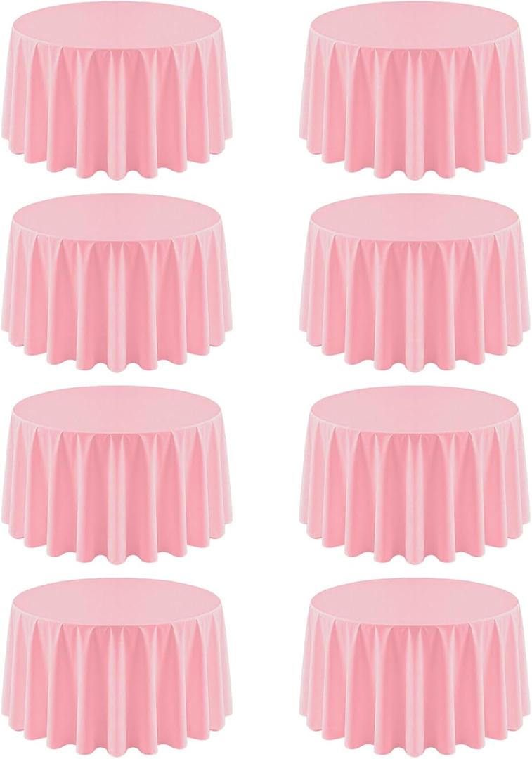 8 Pack Pink Round Tablecloth 120 Inch Table Cloth for Round Tables, Easter Spring Washable Polyester Fabric Stain and Wrinkle Resistant Decorative for Wedding Party Dining Banquet