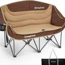 KingCamp Double Camping Chair, Oversized 660lbs Heavy Duty Loveseat for Adults Portable Folding XL 2 Person Couch Padded Comfortable Two Seat with Cup Holder for Outdoor Lawn Backyard, Khaki/Coffee