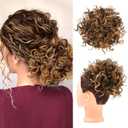 HOOJIH Curly Hair Bun, Messy Bun Hair Piece Elastic Drawstring Large Full Extension Hairpiece Short Synthetic Ponytail Extension for Women - Chocolate Brown with Golden Highlights