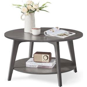 VASAGLE Round Coffee Table, 2 Tier Coffee Table with Storage, for Living Room, 31.5 x 17.7 Inches, Easy to Assemble, Misty Gray ULCT243G68