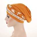 Fxhixiy Women Hijab Beading Pearl Braid Turban Hat Head Scarf Cancer Chemo Beanies Bandana Headwrap Cap (Yellow Beige)