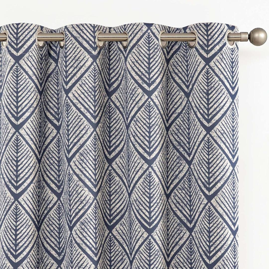 jinchan 80% Blackout Curtains for Living Room, Geometric Patterns Drapes for Bedroom, Window Treatments for Room Darkening, Grommet Top Thermal Insulated Curtains 90 inch Length 2 Panels Set, Blue