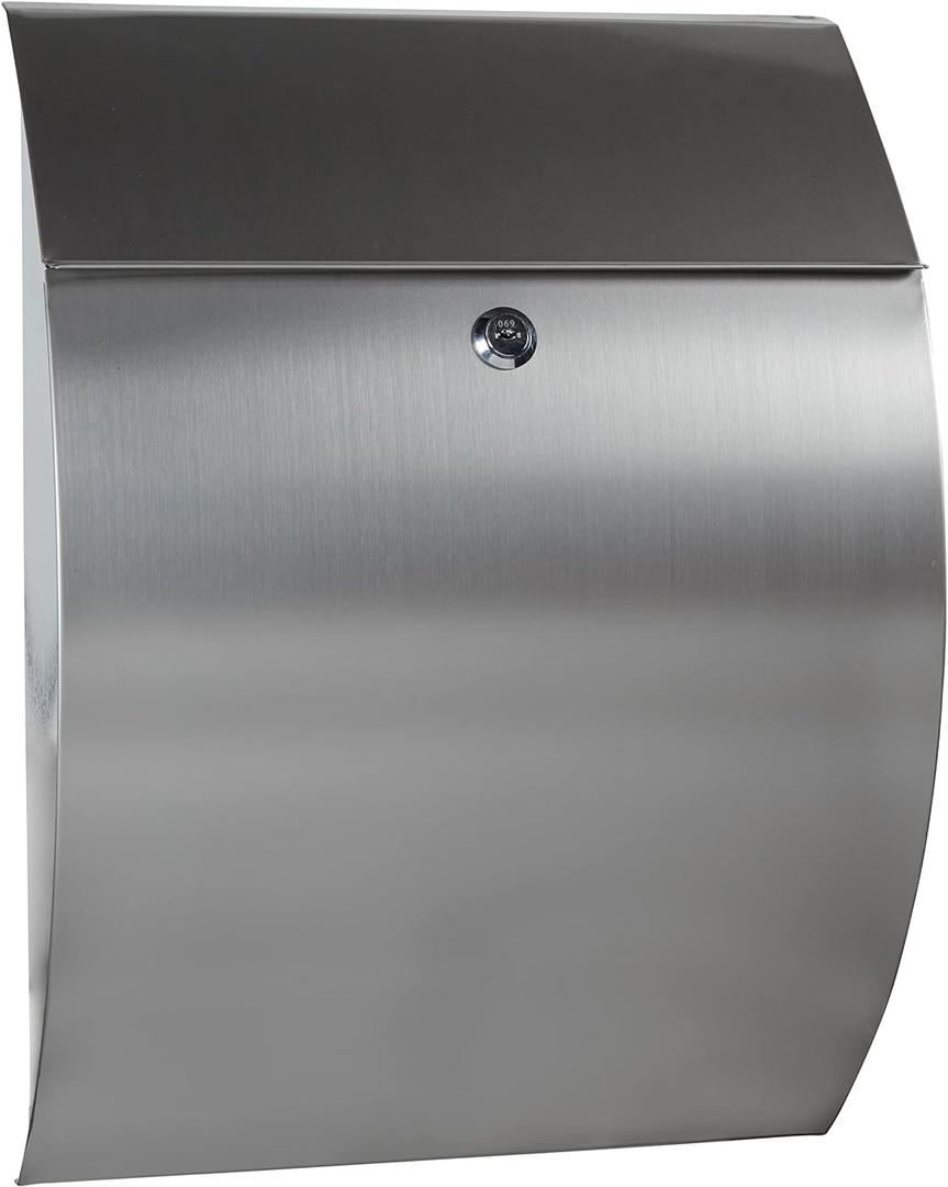 Contemporary - Large - Locking - Wall Mount Mailbox - Secure - Modern - Rustproof - Letter Box Mail - 18'' x 13'' x 5'' (Stainless Steel)