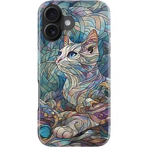 DorisMax for iPhone 16 Case - Wireless Charging Compatible - Dual-Layer Hard Shell + Silicone Cover - Shockproof Protective Phone Case with Stylish Designs for Women - an Abstract Ragdoll Cat