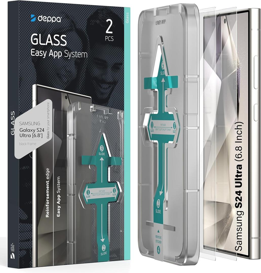 Deppa [2 Pack Premium Screen Protector for Samsung Galaxy S24 Ultra (6.8') Tempered Glass | Fingerprint Unlock | Full Coverage | Case Compatible | with Bubble Free Easy Install Kit [Video Guide] (Clear)