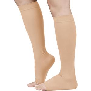 TOFLY 30-40mmHg Medical Graduated Compression Socks for Men & Women, Open Toe Knee High Compression Socks, Firm Support for Circulation Recovery, Shin Splints, Varicose Veins, Edema,Nursing, Beige XL