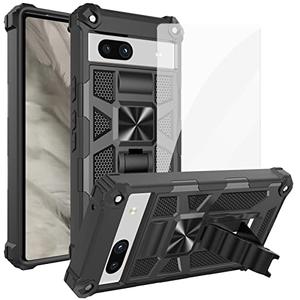 Ailiber Phone Case for Google Pixel 7a, Pixel 7a Case with Screen Protector Tempered Glass, for Magnetic Car Mount, Kickstand Holder, Heavy Duty Full Body Protective Phone Cover for Google 7a-Black