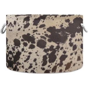 Cow Brown Skin Print Round Storage Basket Cowhide Pattern Large Laundry Hamper 20 x 20 x 14 Inches Organizer Bin Blanket Storage Bag for Bedroom Bathroom Nursery Living Room Decoration