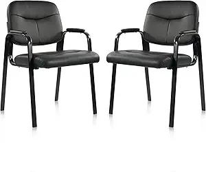 Waiting Room Chairs No Wheels Set of 2, Leather Stationary Office Reception Guest Chair with Padded Arms for Elderly Desk Conference Room Lobby Table Side Salon