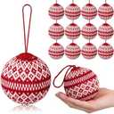 Weysat 12 Pcs 3.15" Red Knitted Sweater Christmas Balls Large Rustic Handmade Hanging Ball with Snowflake Pattern Christmas Tree Ornaments for Party Holiday Farmhouse Decorations Gifts