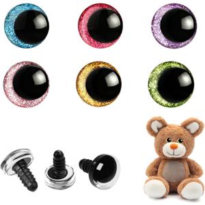 120pcs 18mm 3D Glitter Safety Eyes for Amigurumi, 6 Color Sparkle Safety Eyes with Washers for Crochet Animals, Plush Stuffed Animals, DIY Decorations