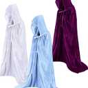 Liitrsh 3 Pcs Christmas Large Queen Princess Costume Witch Sisters Adults Purple Blue White Hooded Robe Cloak for New Year Party Cosplay Wizard (Purple, L)